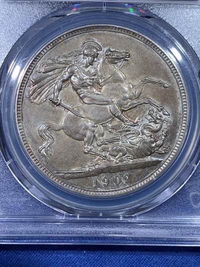《竞宝斋》第430场 周日，周一，周二 3场连拍 （全场包邮） PCGS PR63Matte 1902年英国爱德华七世马剑克朗大银币 百年包浆自然美丽 雕刻打制力度十足 精制Matte感 状态感人 珍藏佳品