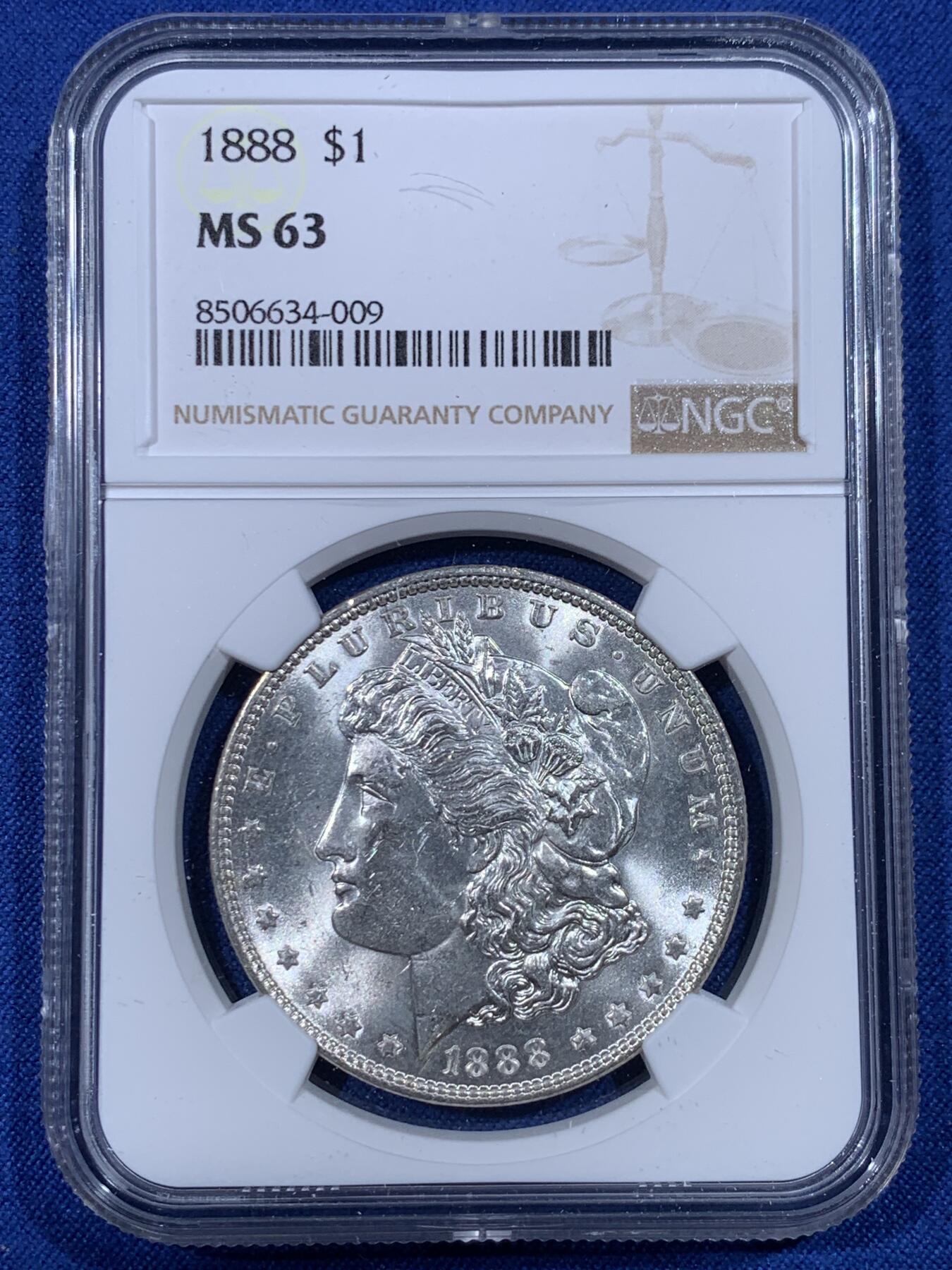《竞宝斋》第430场 周日，周一，周二 3场连拍 （全场包邮） NGC MS63 美国1888年摩根1美元银币