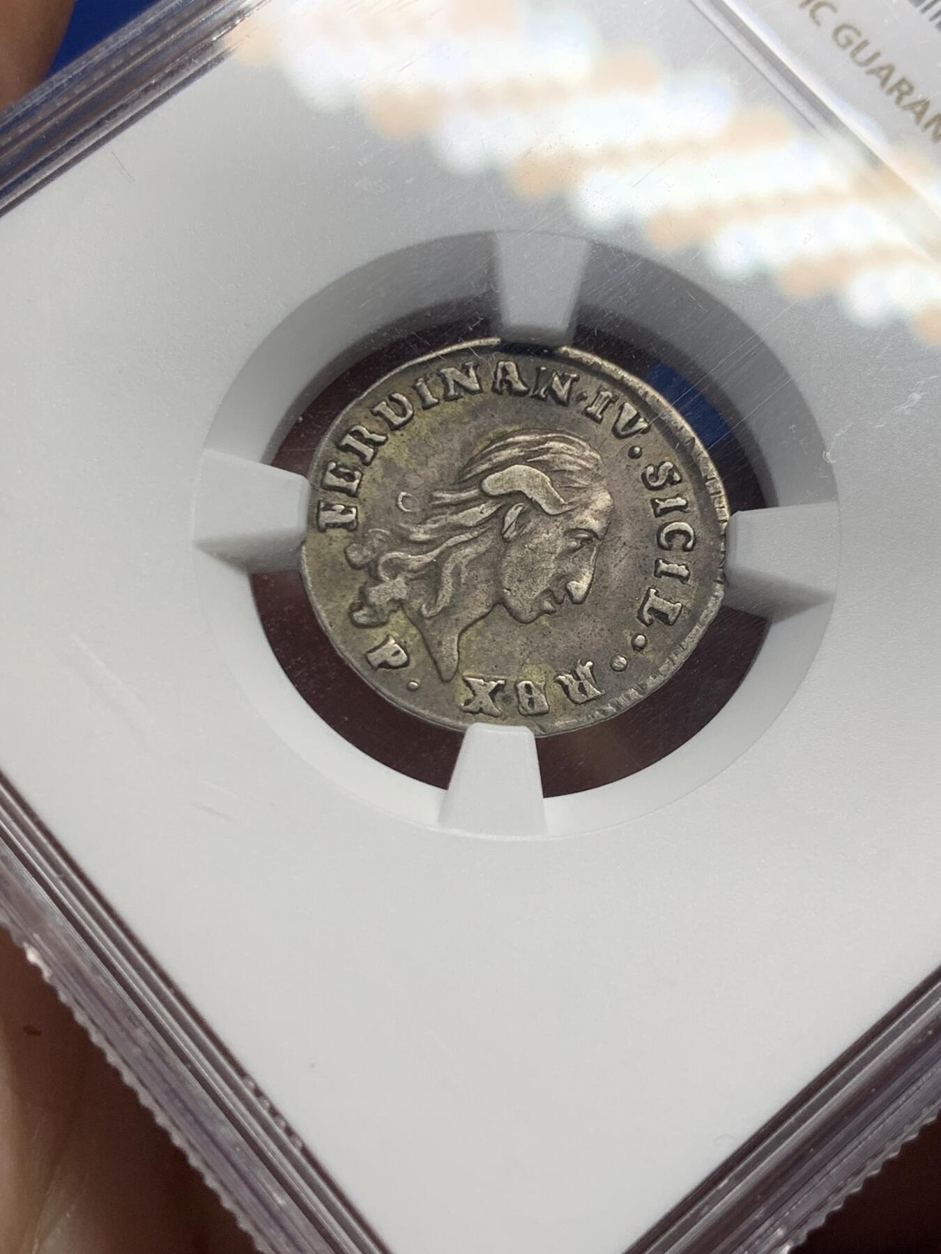 《竞宝斋》第430场 周日，周一，周二 3场连拍 （全场包邮） NGC XF 意大利1798年西西里岛早期银币 少见品种 来自珠宝移除 人像 字口 图案都很清晰 包浆自然