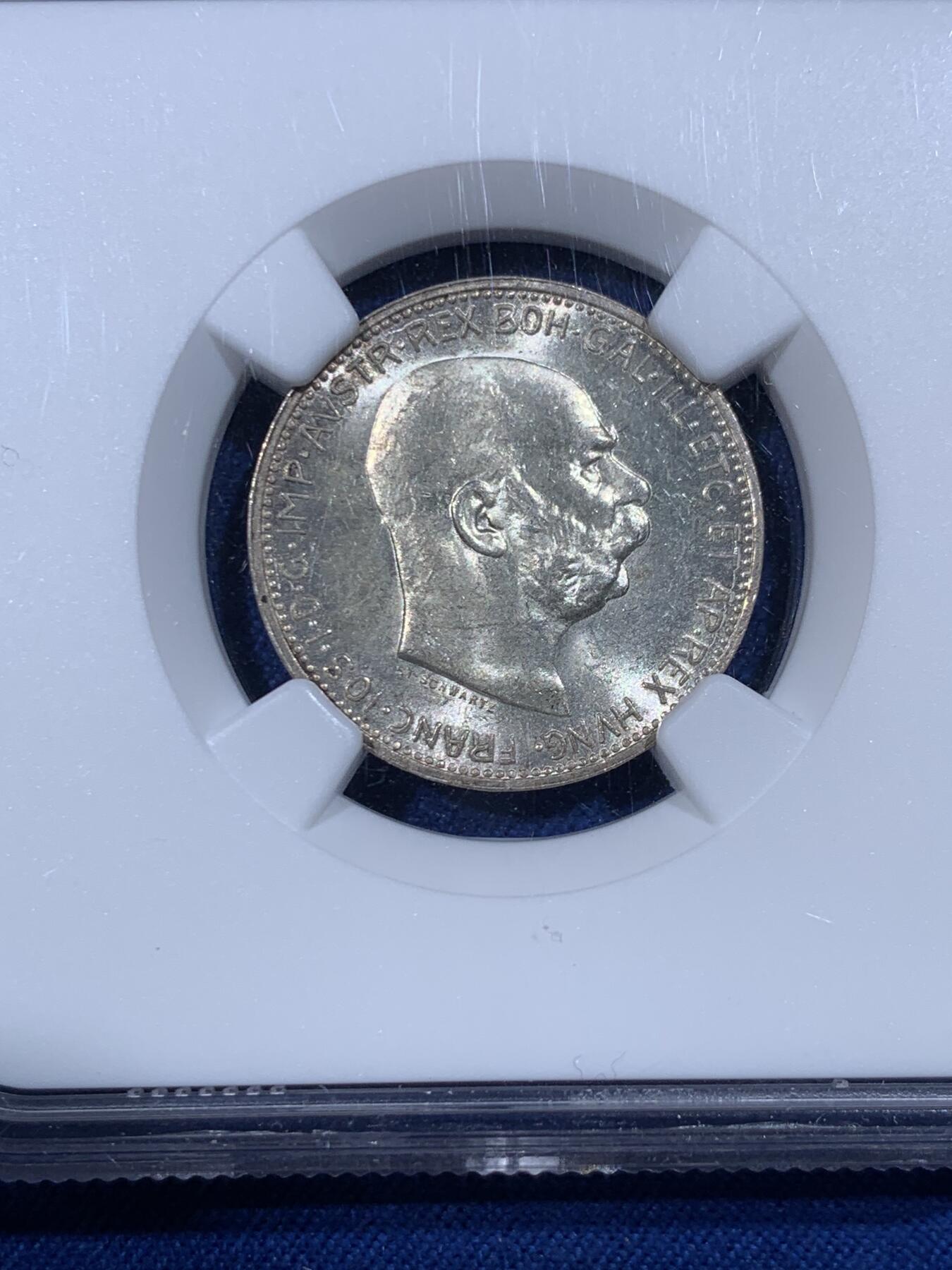 《竞宝斋》第430场 周日，周一，周二 3场连拍 （全场包邮） NGC MS63 奥地利1914弗朗西斯·约瑟夫一世1克朗银币 原光好品