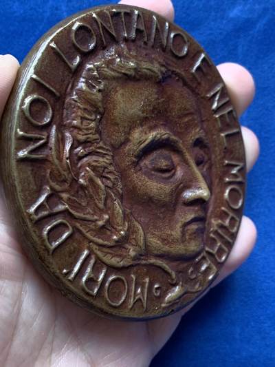 《竞宝斋》第430场 周日，周一，周二 3场连拍 （全场包邮） 意大利1837-1987五十周年铜章一枚 人物形象清晰 高浮雕鼻尖耸立 283.8克 88.2mm 细节见图