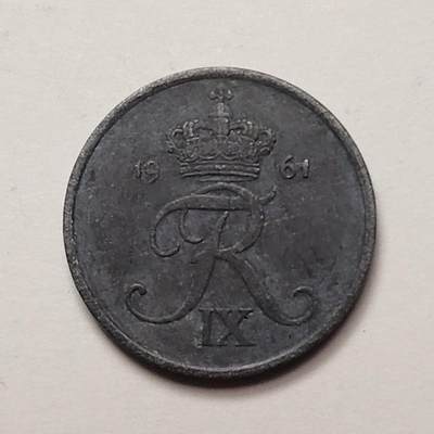 布加迪🐬～世界钱币(上海)🌾第 252 期 /  各国套币和散币 - 丹麦🇩🇰 1961年 1欧尔锌币