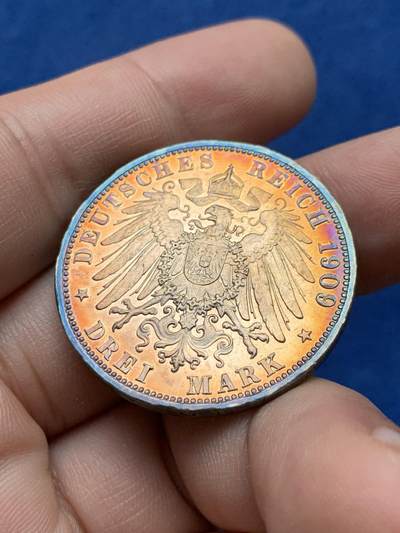 《竞宝斋》第430场 周日，周一，周二 3场连拍 （全场包邮） 德国 1909年 巴登弗雷德希二世 3马克银币 包浆艳丽 细节见图