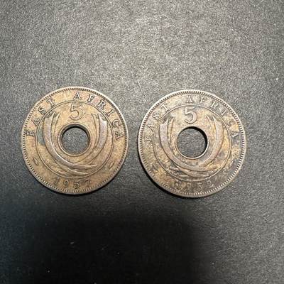 蒂克钱币-第45场 外国硬币散币 - 英属东非 1952/1957年 5分 铜币