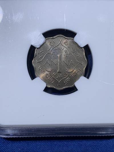 《竞宝斋》第430场 周日，周一，周二 3场连拍 （全场包邮） NGC MS64 英属印度1946年B版1安娜，有彩色光泽，适合自藏。