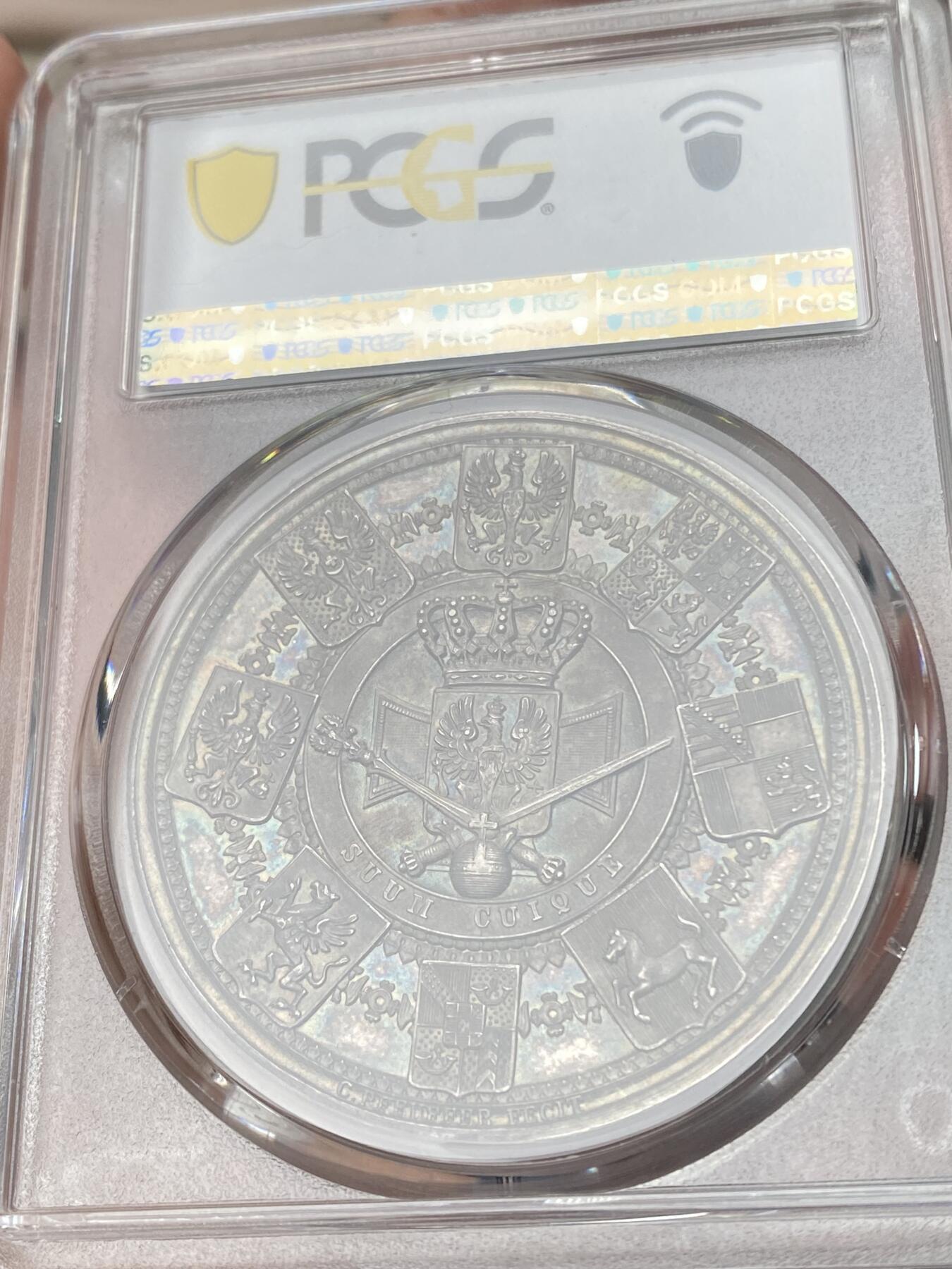 万国钱币拍卖第053期【万国秋季大拍上●周五周六两场连拍】 PCGS SP63 1840年德国普鲁士威廉四世克承大统继国王位加冕纪念大银章 焕蓝彩加持 普鲁士经典名誉加冕系列的开山之作 后续的威廉一世 二世均以此设计为蓝本