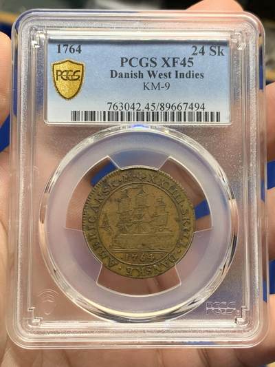 《竞宝斋》第430场 周日，周一，周二 3场连拍 （全场包邮） 亚军分 PCGS XF45  丹属西印度群岛 1764 腓特烈五世 24SK 稀有品种