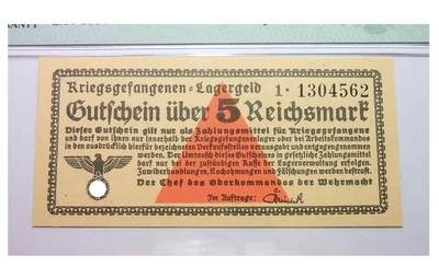 PMG MS64 德国第三帝国1939-44年集中营战俘营5马克 原光挺版 - PMG MS64 德国第三帝国1939-44年集中营战俘营5马克 原光挺版