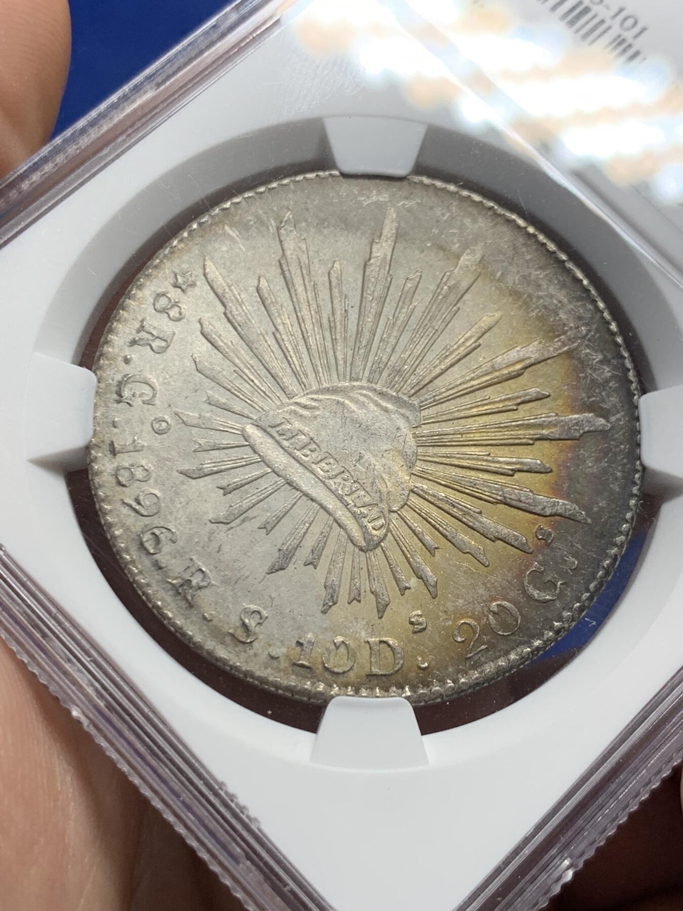 《竞宝斋》第430场 周日，周一，周二 3场连拍 （全场包邮） NGC MS61 墨西哥 1896/1GO/AS 鹰洋8R银币 少见骑字版