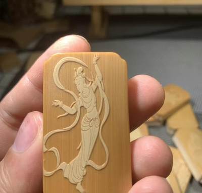 听雨轩（35） - 实心玉竹留青竹雕  敦煌飞天 30×50竹牌挂件