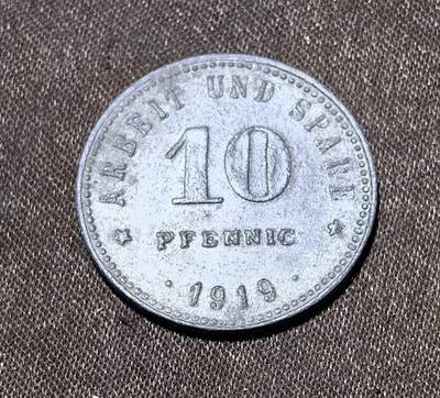 北京马甸外国币专卖第145期，外国币专场，陆续上拍，欢迎关注 德国帝国魏森塞1919年10芬尼紧急代币