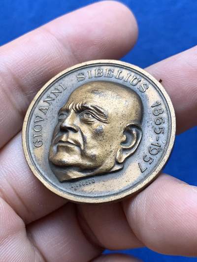 《竞宝斋》第430场 周日，周一，周二 3场连拍 （全场包邮） 作曲家让·西贝柳斯高浮雕纪念章 18.6克 35mm 细节见图