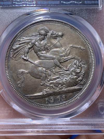 《竞宝斋》第430场 周日，周一，周二 3场连拍 （全场包邮） PCGS PR63Matte 1902年英国爱德华七世马剑克朗大银币 百年包浆自然美丽 雕刻打制力度十足 精制Matte感 状态感人 珍藏佳品