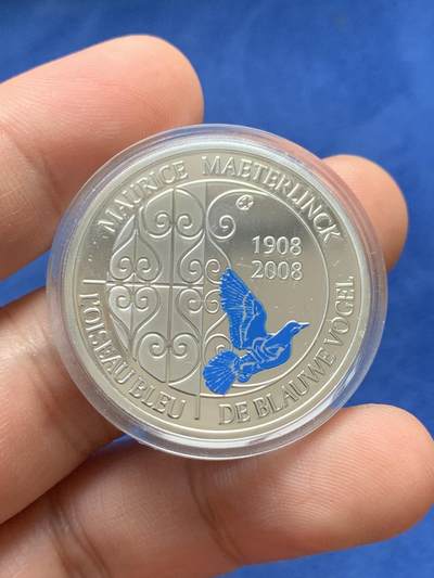 《竞宝斋》第430场 周日，周一，周二 3场连拍 （全场包邮） 比利时 2008年发行 纪念剧作家小蓝鸟百年精制币 面值10欧 ，发行2万套。带证书