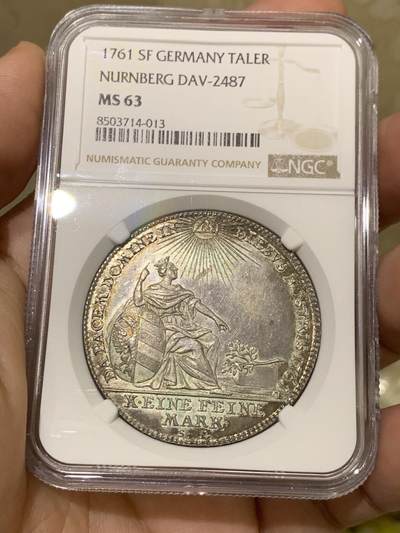 《竞宝斋》第430场 周日，周一，周二 3场连拍 （全场包邮） 冠军分 NGC MS63 德国 1761年  纽伦堡帝国自由城  弗朗茨一世 坐人 双头鹰 泰勒大银币 独年发型 极好状态