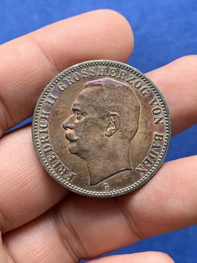 《竞宝斋》第430场 周日，周一，周二 3场连拍 （全场包邮） 德国 1909年 巴登弗雷德希二世 3马克银币 包浆艳丽 细节见图