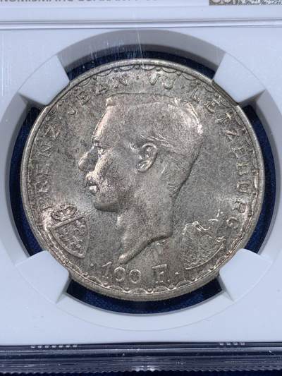 《竞宝斋》第430场 周日，周一，周二 3场连拍 （全场包邮） 三枚一组 NGC MS65-66 卢森堡1946年100法郎、50法郎、20法郎骑士马剑银币，纪念卢森堡大公瞎子约翰战死600周年纪念币，瞎子约翰的战死代表中世纪骑士精神的陨落，三枚币包浆统一，编号连续，适合一次性成套入藏