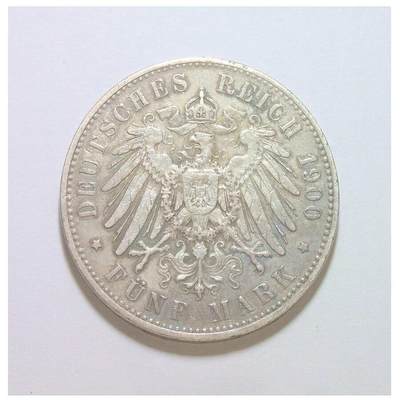 【旋风钱币】10月25日19:00准时开拍 精美欧洲币章、第三帝国钱币、精美项链等 全场包邮 【银】德国萨克森1900年 阿尔伯特5马克大银币 爽品