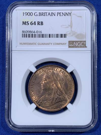 《竞宝斋》第430场 周日，周一，周二 3场连拍 （全场包邮） - NGC MS64RB 英国1900年维多利亚披纱1便士 铜光很好