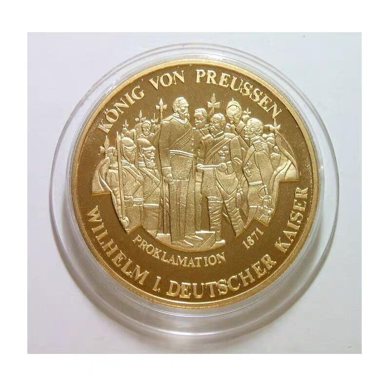 德国1991年 威廉一世统一德国+大炮鹰徽高浮雕精制大镀金章 40MM