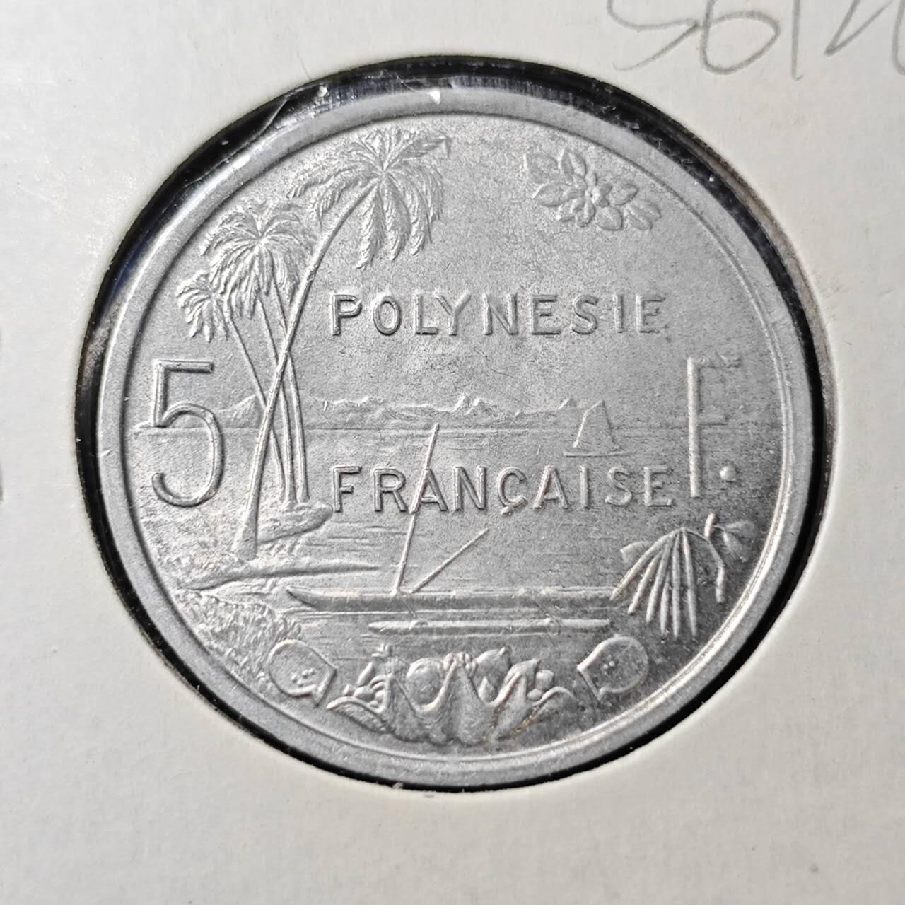 KK钱币收藏小铺  第356场  2月预留时间 周末发货  1965法属波利尼西亚5法郎