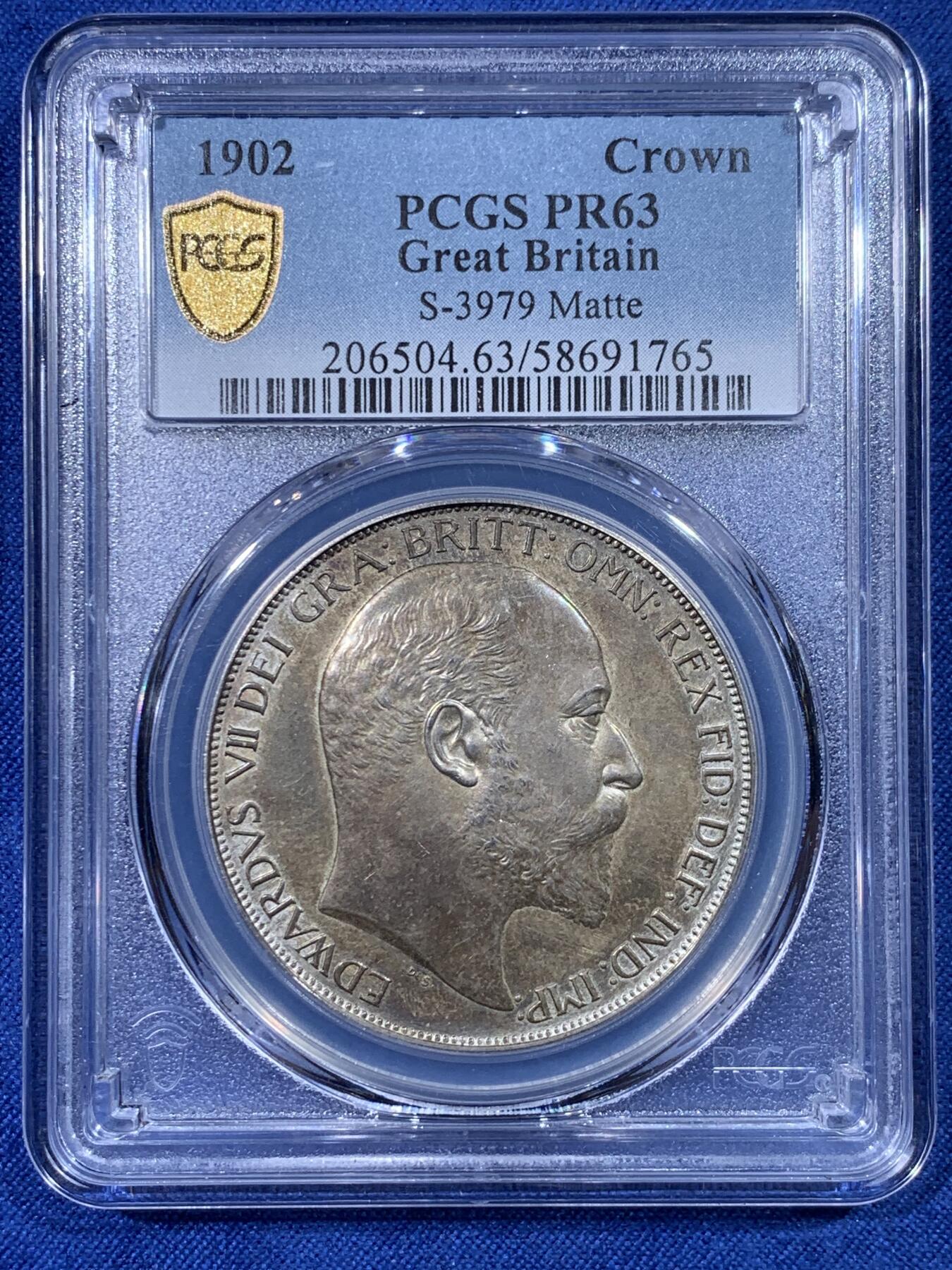 《竞宝斋》第430场 周日，周一，周二 3场连拍 （全场包邮） PCGS PR63Matte 1902年英国爱德华七世马剑克朗大银币 百年包浆自然美丽 雕刻打制力度十足 精制Matte感 状态感人 珍藏佳品