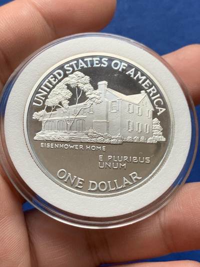 《竞宝斋》第430场 周日，周一，周二 3场连拍 （全场包邮） 美国1990年艾森豪威尔一百周年1美元精制大银币 900银 26.7克