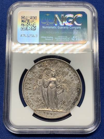 《竞宝斋》第430场 周日，周一，周二 3场连拍 （全场包邮） NGC AU58 德国 巴伐利亚 1845年 路德维希一世 皇孙纪念2泰勒大银币 非常热门的路德维希历史系2泰勒大银币 少见品种