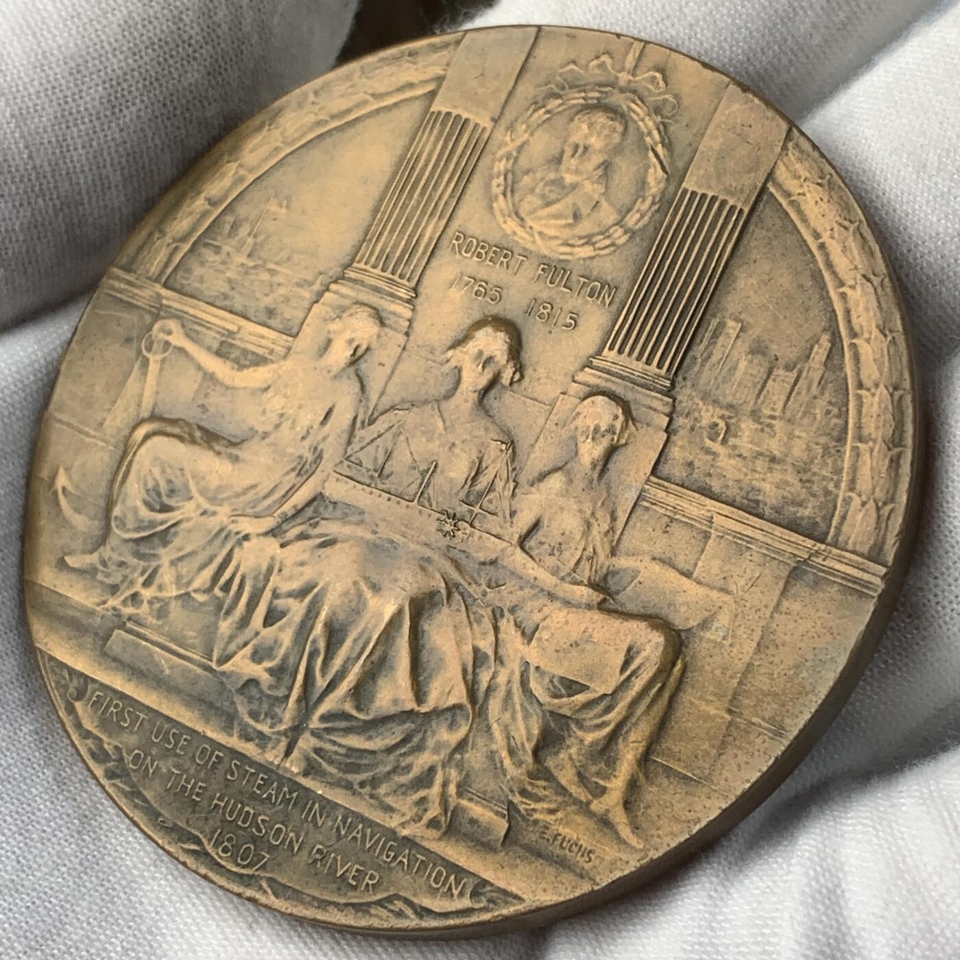 掌中浮雕-藏着的欧洲第038场 1909年美国哈德逊富尔顿博览会纪念铜章，63mm