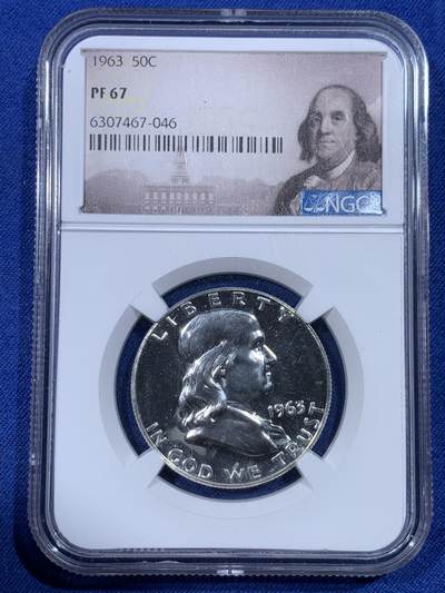 《竞宝斋》第430场 周日，周一，周二 3场连拍 （全场包邮） NGC PF67 美国1963年富兰克林50分银币 PF精制币 富兰克林标签