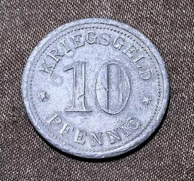 北京马甸外国币专卖第145期，外国币专场，陆续上拍，欢迎关注 德国帝国韦尔登城市10芬尼紧急状态币