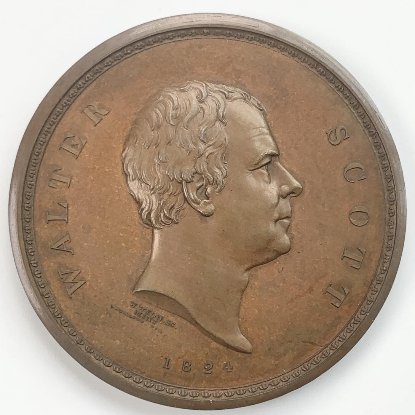 掌中浮雕-藏着的欧洲第038场 1824年英国诗人司各特铜章，W. Wyon雕刻.，54 mm