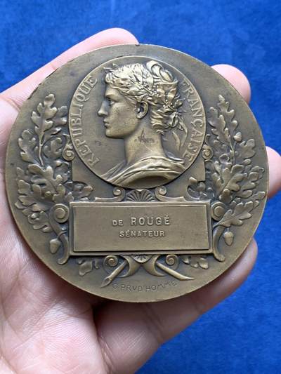 《竞宝斋》第430场 周日，周一，周二 3场连拍 （全场包邮） 名家G. PRVD’HOMME作品 1920年国民议会选举亚历山大·米勒兰先生为共和国总统纪念铜章 183克 71.5mm 丰饶角铜标 细节见图