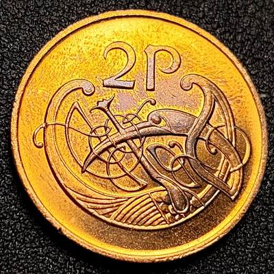 泉币菌-第114场-精品福利场 - 原光UNC 鸷鸟和竖琴 爱尔兰2便士硬币 直径26MM铜币 