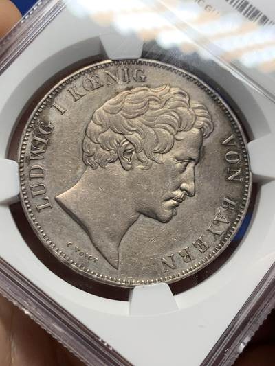 《竞宝斋》第430场 周日，周一，周二 3场连拍 （全场包邮） NGC AU58 德国 巴伐利亚 1845年 路德维希一世 皇孙纪念2泰勒大银币 非常热门的路德维希历史系2泰勒大银币 少见品种