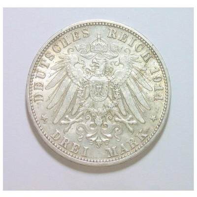 【旋风钱币】10月25日19:00准时开拍 精美欧洲币章、第三帝国钱币、精美项链等 全场包邮 【银】德国符腾堡1914年 威廉二世银婚3马克银币 带原光