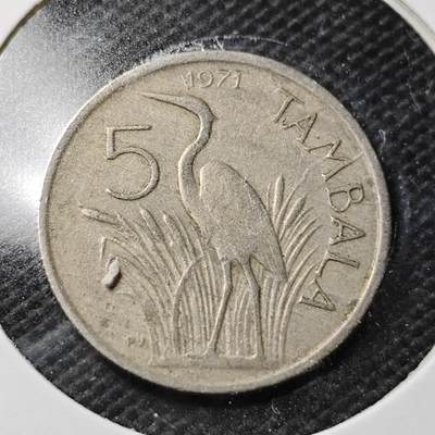 KK钱币收藏小铺  第356场  2月预留时间 周末发货 -  1971马拉维5坦巴拉
