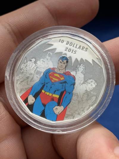 《竞宝斋》第430场 周日，周一，周二 3场连拍 （全场包邮） 2015年加拿大皇家造币厂超人10加元纯银纪念币 9999银 15.87克 铸造量11158枚