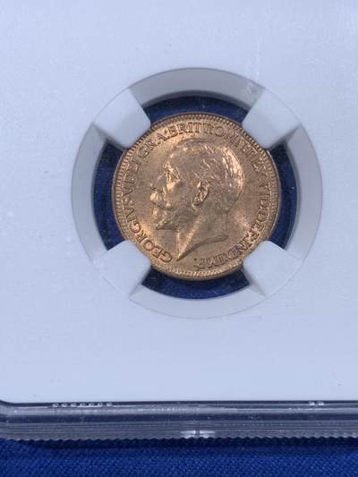 《竞宝斋》第430场 周日，周一，周二 3场连拍 （全场包邮） NGC MS64RB 英国1928年乔治五世一法新铜币，原光状态，铜光很足，辅币流通充分，高分难得