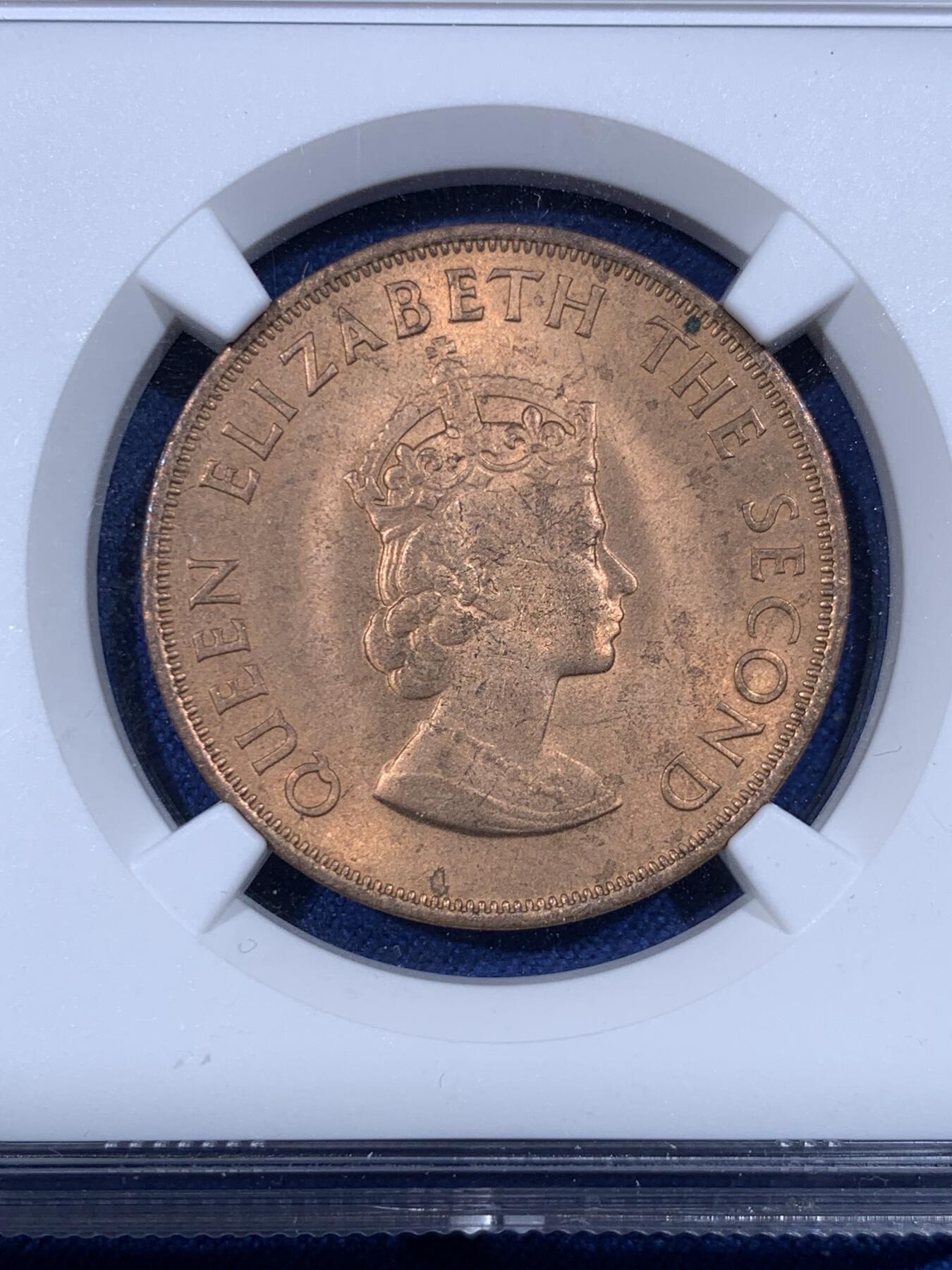 《竞宝斋》第430场 周日，周一，周二 3场连拍 （全场包邮） NGC MS65RB 英属泽西岛1966年1/12先令诺曼征服纪念 红棕色充分氧化 高分少见