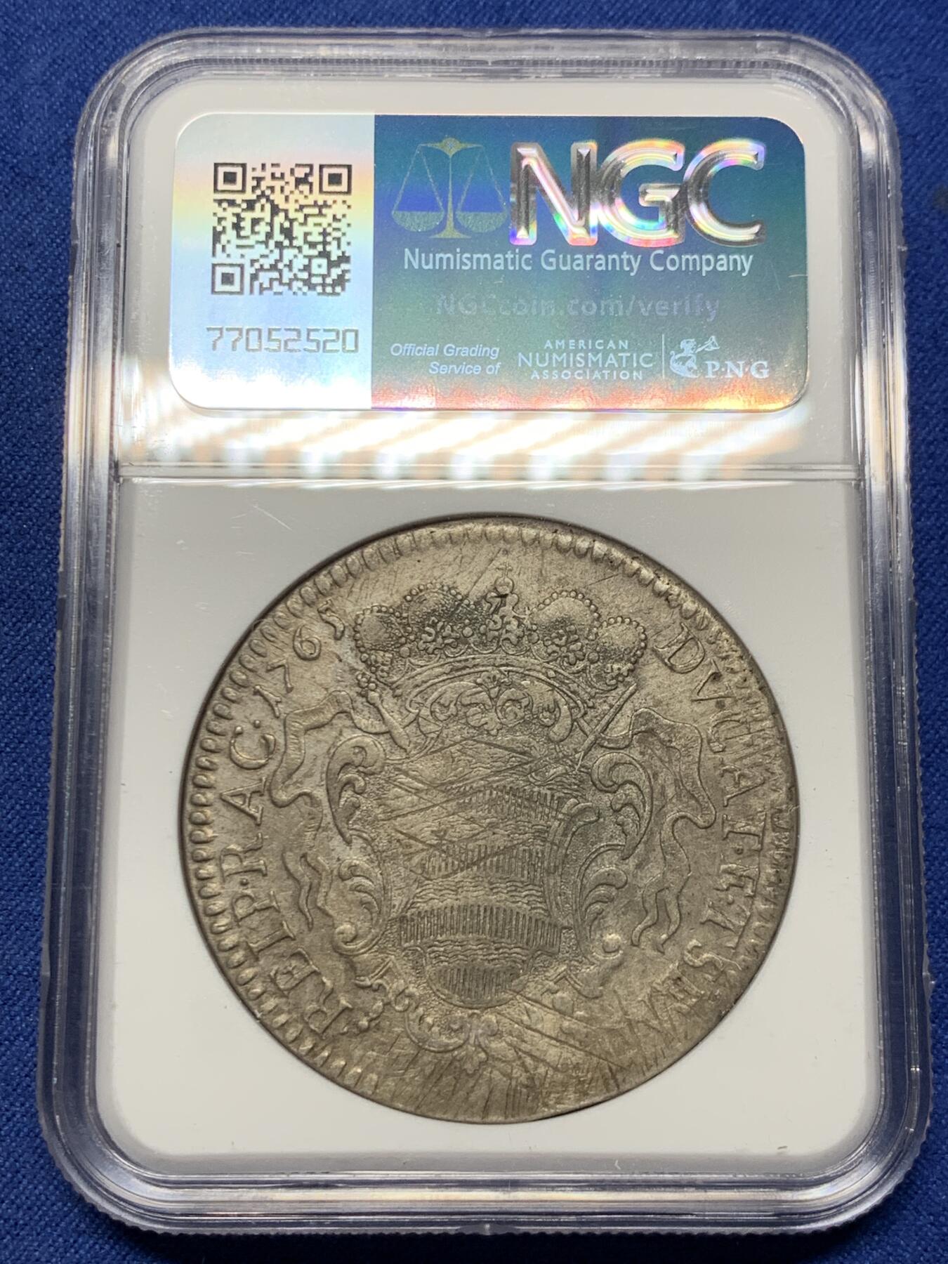 《竞宝斋》第430场 周日，周一，周二 3场连拍 （全场包邮） NGC AUD 拉古萨1765年泰勒，执政官人像圣布莱斯在正面，背面为盾牌纹章