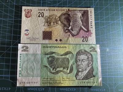 【炜奕收藏】，第四十八期，多套港澳日本纸币 2009年南非20兰特&1979年澳大利亚2元，UNC/UNC-品相，包含无47