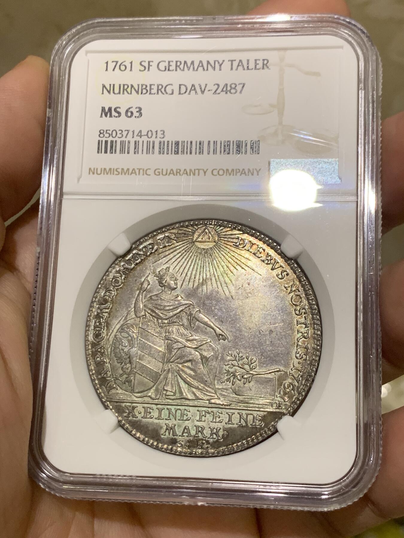 《竞宝斋》第430场 周日，周一，周二 3场连拍 （全场包邮） 冠军分 NGC MS63 德国 1761年  纽伦堡帝国自由城  弗朗茨一世 坐人 双头鹰 泰勒大银币 独年发型 极好状态