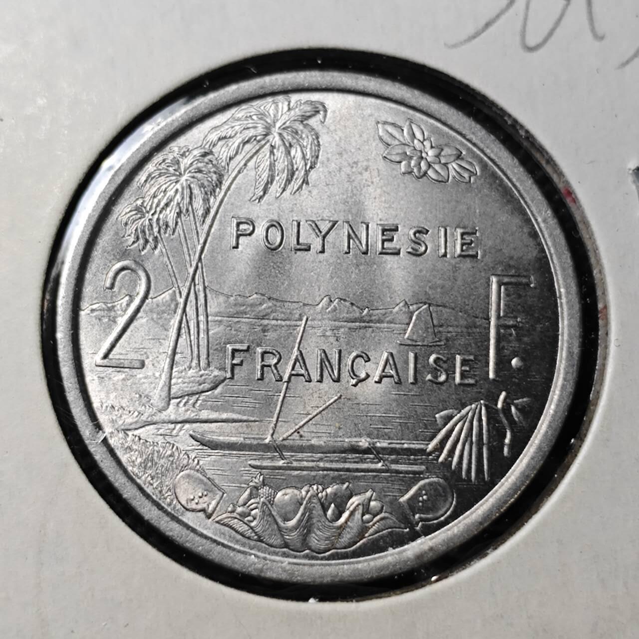 KK钱币收藏小铺  第356场  2月预留时间 周末发货  1975法属波利尼西亚2法郎 好品