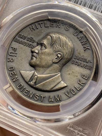 《竞宝斋》第430场 周日，周一，周二 3场连拍 （全场包邮） PCGS UNC 1934年德国 帝国 美属落榜生 集会挂章 加厚盒封装 非常少见的品种 细节见图