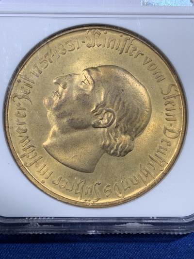 《竞宝斋》第430场 周日，周一，周二 3场连拍 （全场包邮） NGC MS64 德国紧急状态币 1923年10000马克铜镀金