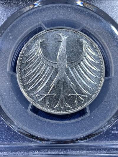 《竞宝斋》第430场 周日，周一，周二 3场连拍 （全场包邮） PCGS MS64 西德1974年D厂5马克银币，底板有PL感，原拆送评