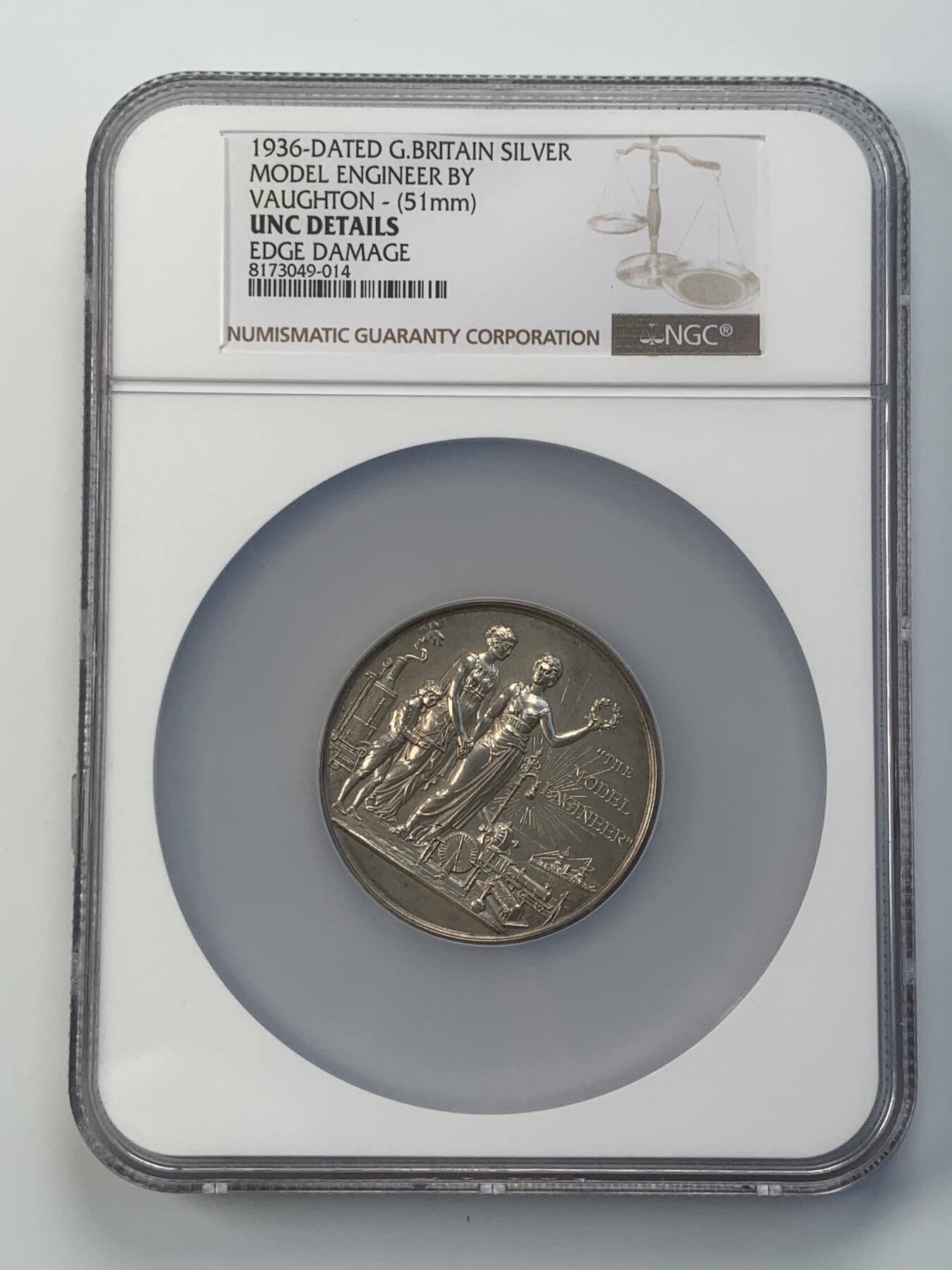 掌中浮雕-藏着的欧洲第038场 NGC UNCD ：1936年英国模型工程协会颁发的获奖银章，51mm