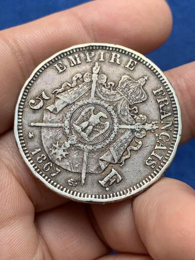 《竞宝斋》第430场 周日，周一，周二 3场连拍 （全场包邮） 法国1867年拿破仑三世5法郎银币