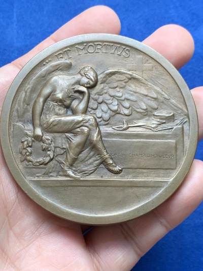 《竞宝斋》第430场 周日，周一，周二 3场连拍 （全场包邮） 1915年法国文学家协会莫里斯·巴雷斯基金会大铜章 大天使与女武神 好品 稀有 136.2克 67.5mm 丰饶角铜标